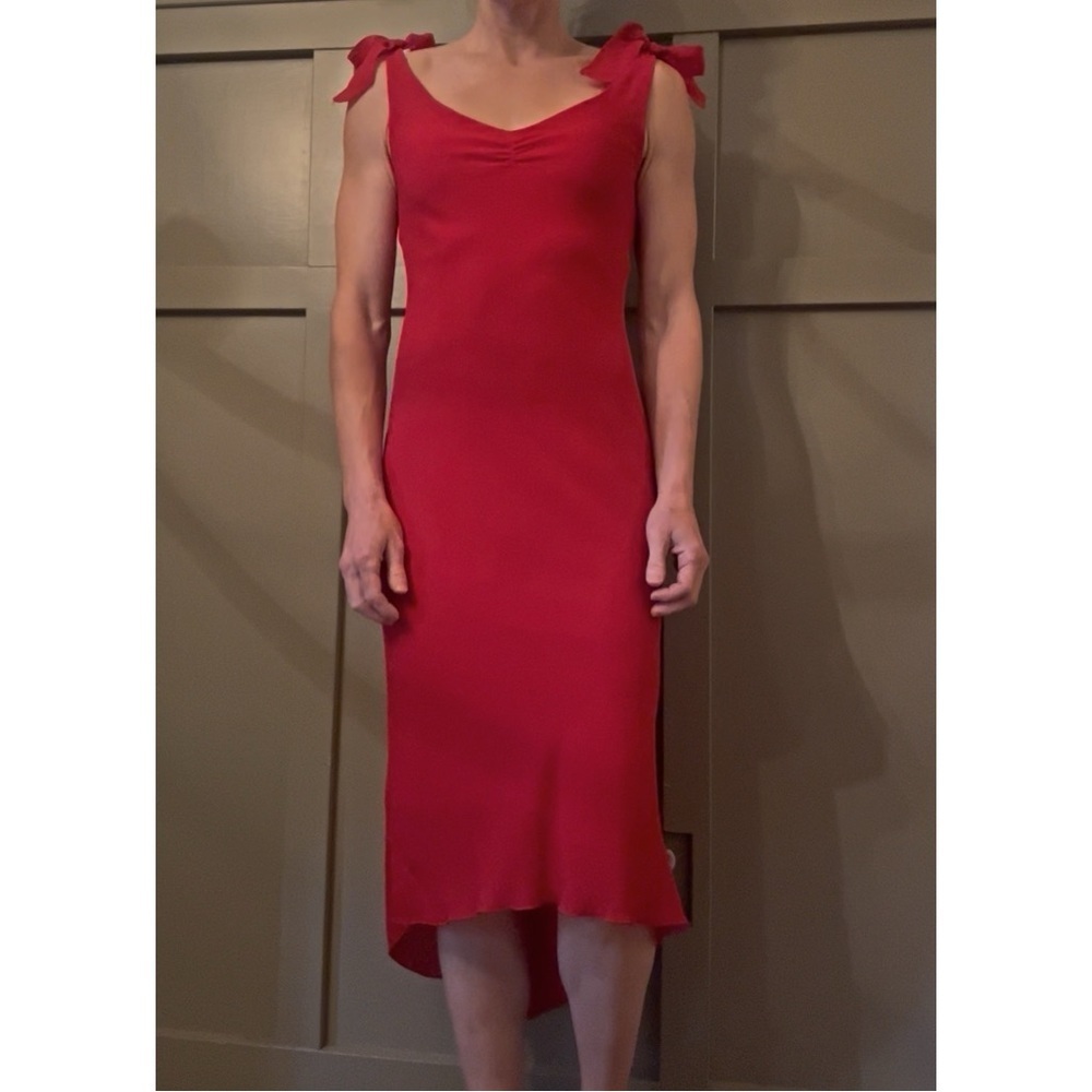 Jonathan Martin Vintage Y2K Midi Dress V-Neck Tie Strap Sheath Red Size 3 Small